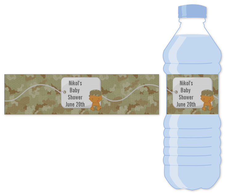  Camo Military - Personalized Baby Shower Water Bottle Labels Caucasian