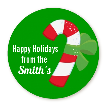  Candy Cane - Round Personalized Christmas Sticker Labels 