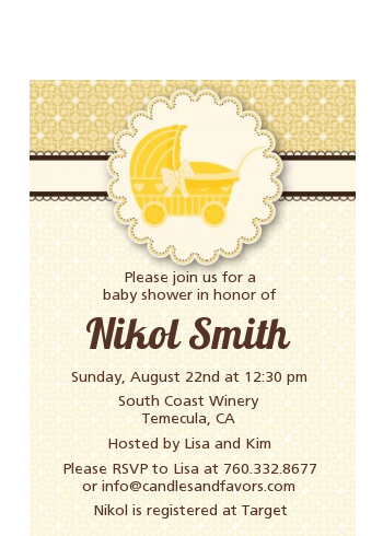  Carriage - Baby Shower Petite Invitations Blue