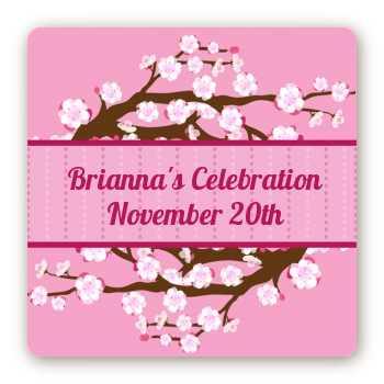 Cherry Blossom - Square Personalized Bridal Shower Sticker Labels