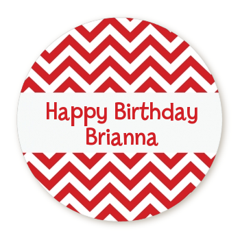  Chevron Red - Round Personalized Birthday Party Sticker Labels 
