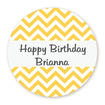  Chevron Yellow - Round Personalized Birthday Party Sticker Labels 