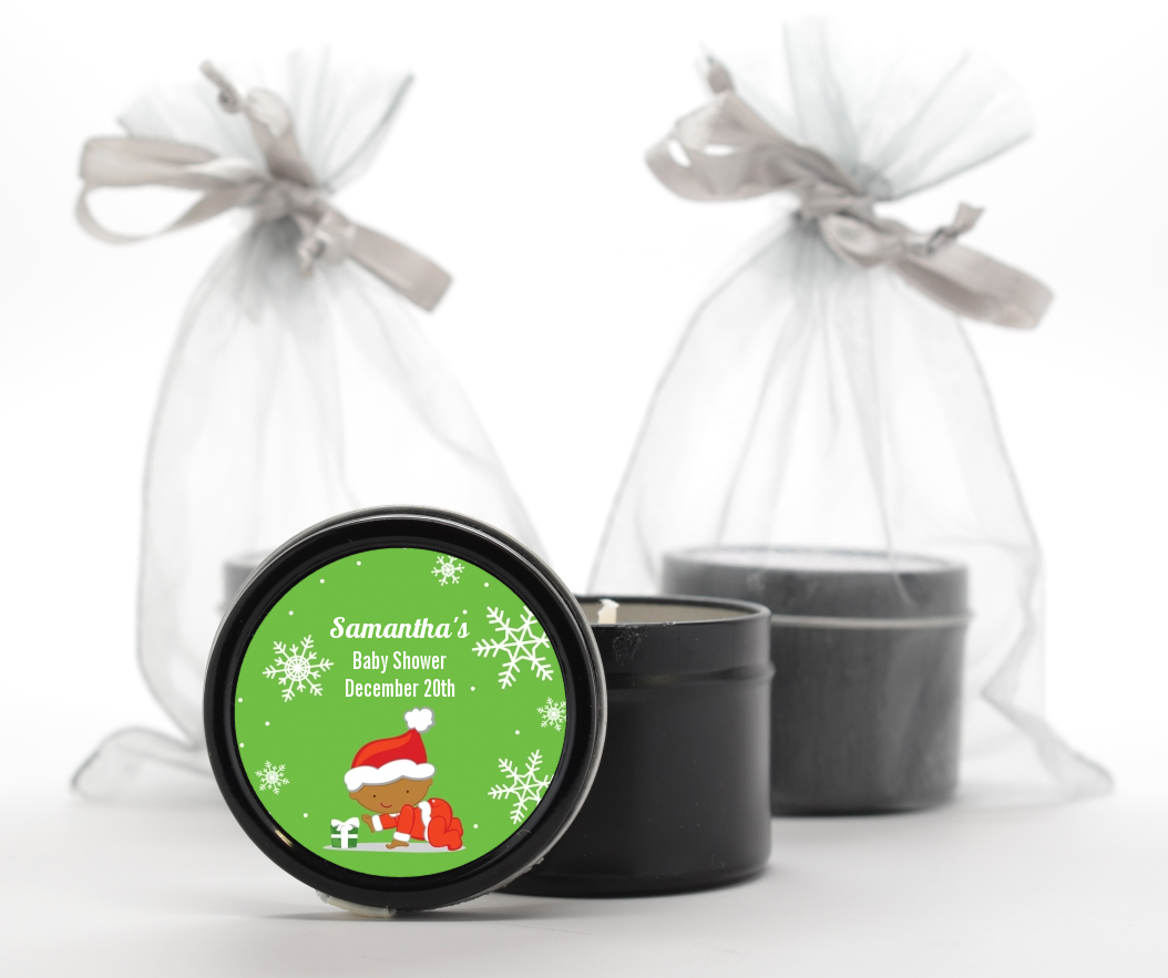  Christmas Baby Snowflakes African American - Baby Shower Black Candle Tin Favors A
