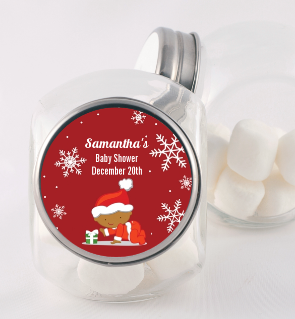 Christmas Baby Snowflakes African American - Personalized Baby Shower Candy Jar A