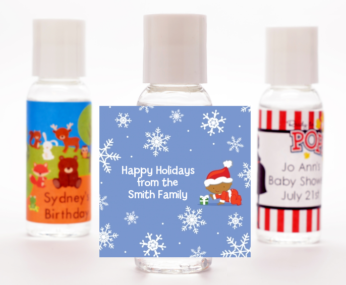  Christmas Baby Snowflakes African American - Personalized Christmas Hand Sanitizers Favors Blue