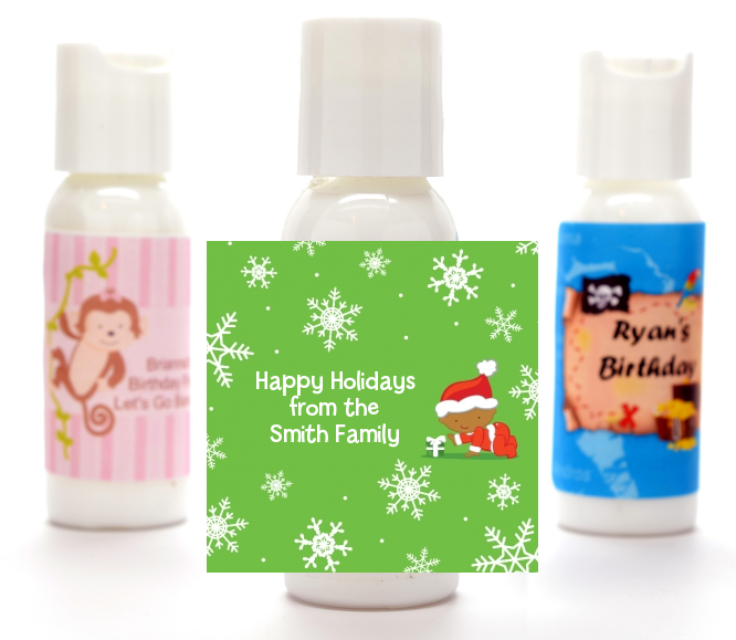  Christmas Baby Snowflakes African American - Personalized Christmas Lotion Favors Blue