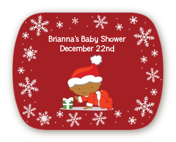  Christmas Baby Snowflakes African American - Personalized Baby Shower Rounded Corner Stickers A
