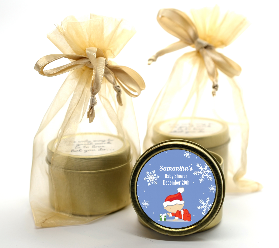  Christmas Baby Snowflakes - Baby Shower Gold Tin Candle Favors A