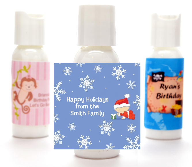  Christmas Baby Snowflakes - Personalized Christmas Lotion Favors Blue