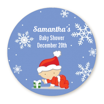  Christmas Baby Snowflakes - Round Personalized Baby Shower Sticker Labels A