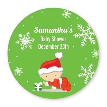  Christmas Baby Snowflakes - Round Personalized Baby Shower Sticker Labels A