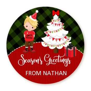  Christmas Boy - Round Personalized Christmas Sticker Labels OPTION 1