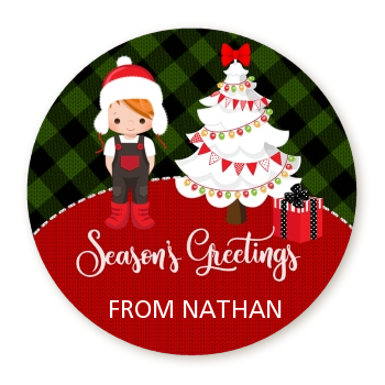  Christmas Boy - Round Personalized Christmas Sticker Labels OPTION 1