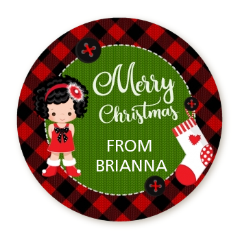  Christmas Girl - Round Personalized Christmas Sticker Labels Option 1