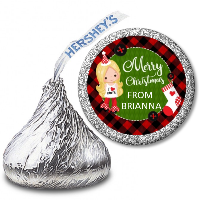  Christmas Girl - Hershey Kiss Christmas Sticker Labels Option 1