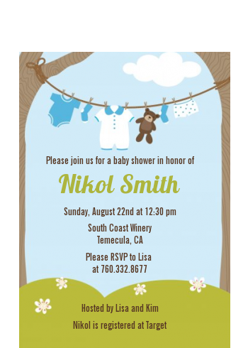 Clothesline It's A Boy - Baby Shower Petite Invitations