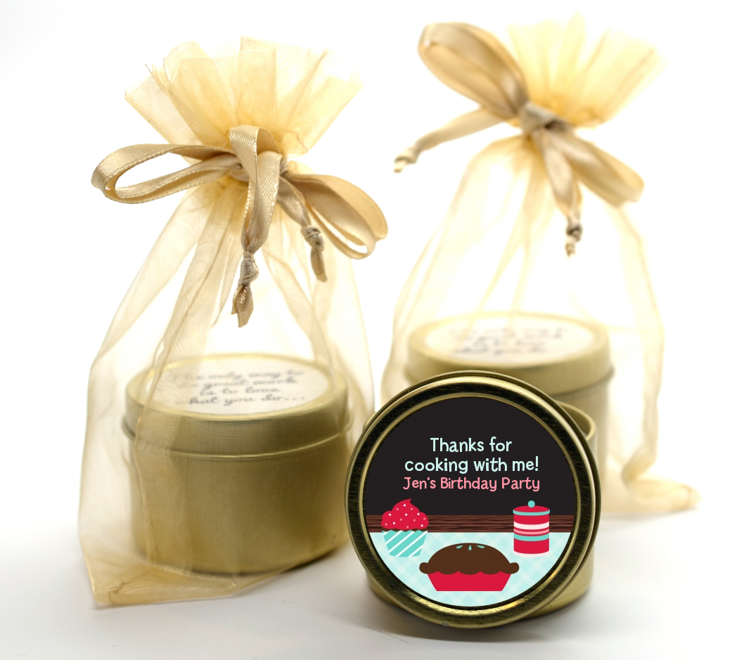 Cooking Class Gold Tin Candle Favors