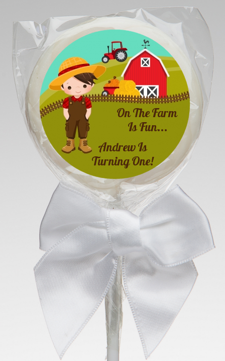  Country Boy On The Farm - Personalized Birthday Party Lollipop Favors Option 1 - Brown Hair