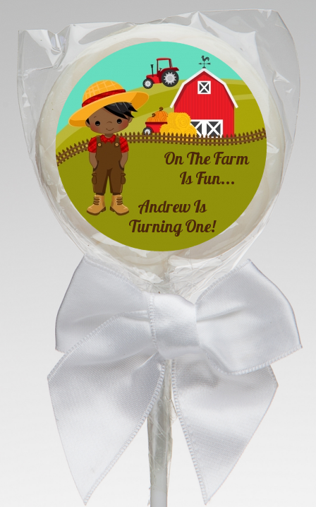  Country Boy On The Farm - Personalized Birthday Party Lollipop Favors Option 1 - Brown Hair