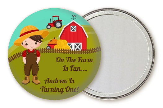  Country Boy On The Farm - Personalized Birthday Party Pocket Mirror Favors Option 1 - Brown Hair