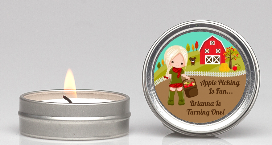  Country Girl Apple Picking - Birthday Party Candle Favors Option 1 - Brown Hair