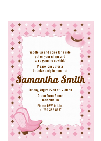 Cowgirl Western - Birthday Party Petite Invitations