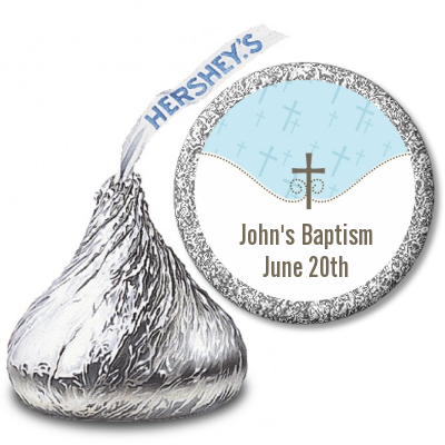 Cross Blue - Hershey Kiss Baptism / Christening Sticker Labels