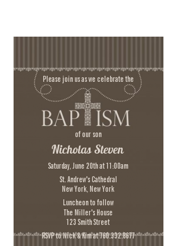 Cross Brown Necklace - Baptism / Christening Petite Invitations