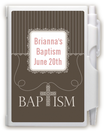 Cross Brown Necklace - Baptism / Christening Personalized Notebook Favor