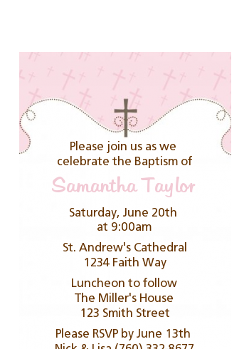 Cross Pink - Baptism / Christening Petite Invitations