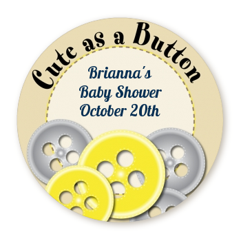  Cute As a Button - Round Personalized Baby Shower Sticker Labels Blue and Pink