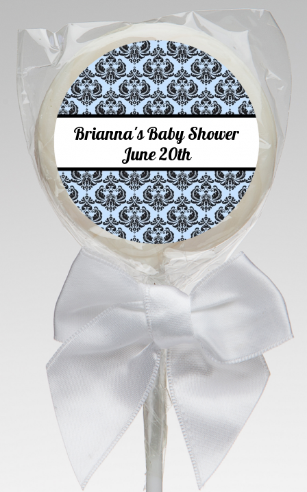  Damask - Personalized Baby Shower Lollipop Favors Blue / Black