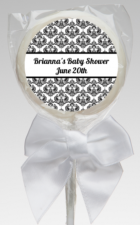  Damask - Personalized Baby Shower Lollipop Favors Blue / Black