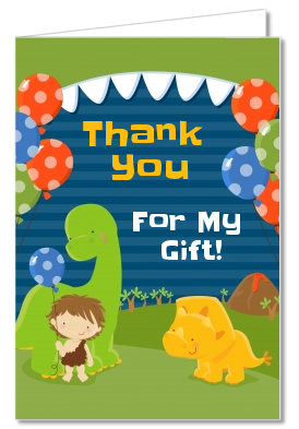Dinosaur and Caveman - Birthday Party Thank You Cards
