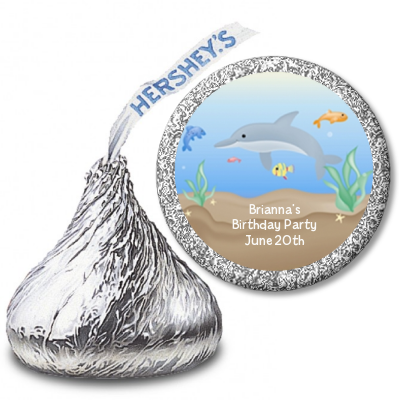 Dolphin - Hershey Kiss Birthday Party Sticker Labels
