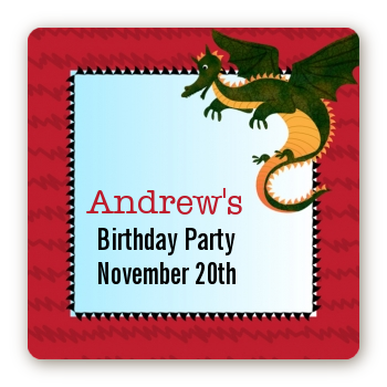 Dragon and Vikings - Square Personalized Birthday Party Sticker Labels