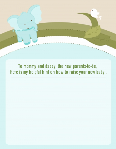 Elephant Baby Blue - Baby Shower Notes of Advice