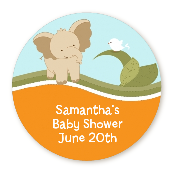  Elephant Baby Neutral - Round Personalized Baby Shower Sticker Labels 