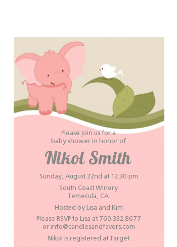 Elephant Baby Pink - Baby Shower Petite Invitations