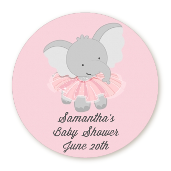  Elephant Pink Tutu - Round Personalized Baby Shower Sticker Labels 