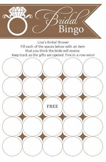 Engagement Ring Chocolate Brown - Bridal Shower Gift Bingo Game Card