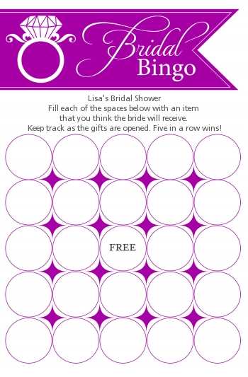 Engagement Ring Dark Purple - Bridal Shower Gift Bingo Game Card