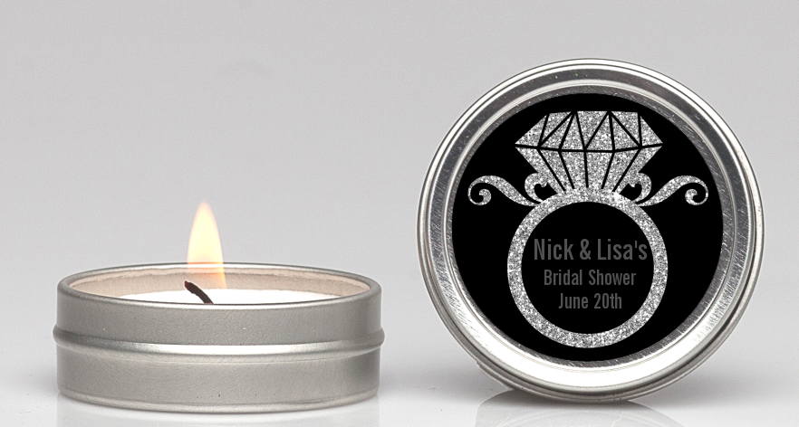  Engagement Ring Silver Glitter - Bridal Shower Candle Favors Option 1