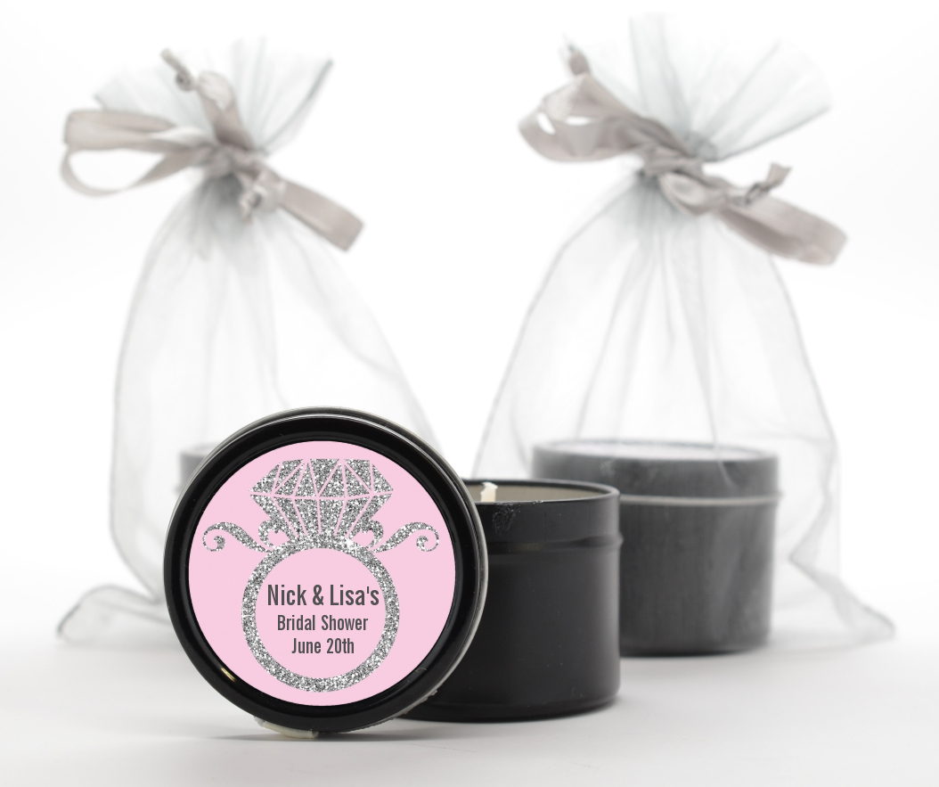  Engagement Ring Silver Glitter - Bridal Shower Black Candle Tin Favors Option 1