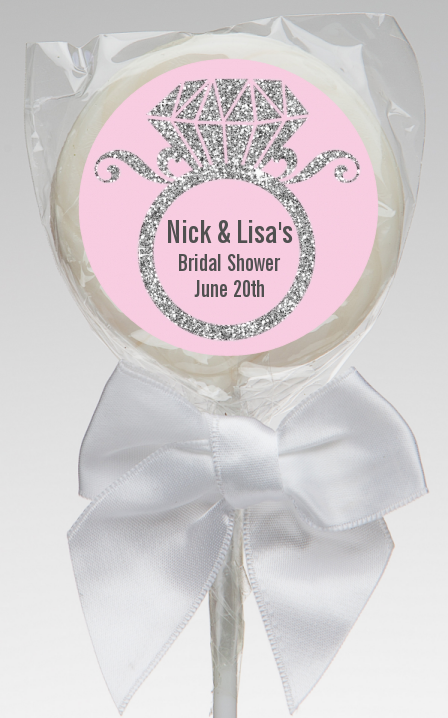  Engagement Ring Silver Glitter - Personalized Bridal Shower Lollipop Favors Option 1