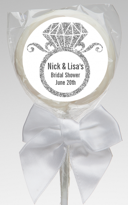  Engagement Ring Silver Glitter - Personalized Bridal Shower Lollipop Favors Option 1