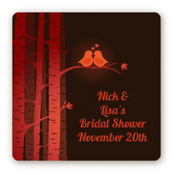 Fall Love Birds - Square Personalized Bridal Shower Sticker Labels