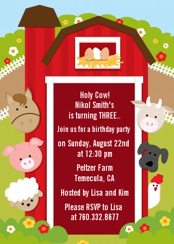 Farm Animals Birthday Party Invitations | Candles and Favors