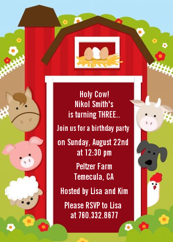 Farm Animals - Birthday Party Invitations