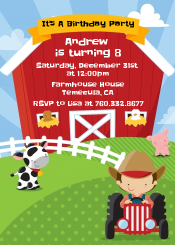 Farm Boy - Birthday Party Invitations